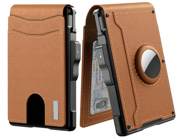 ✨Wallet - With Pop Up Aluminum Case Money Clip Slim Leather Slots Credit Card Holder RFID Blocking Bifold Minimalist Wallet