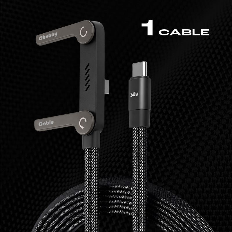 ChubbyCable StandLite™ - 240W Braided Fast Charge Cable With Built-in Phone Stand