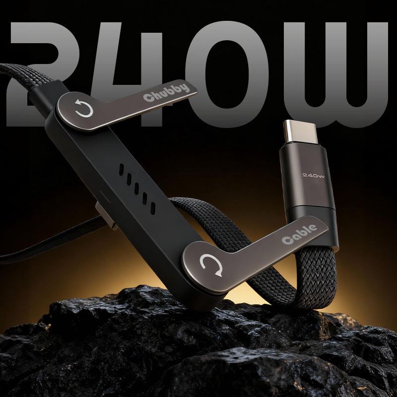 ChubbyCable StandLite™ - 240W Braided Fast Charge Cable With Built-in Phone Stand