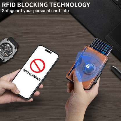 ✨Wallet - With Pop Up Aluminum Case Money Clip Slim Leather Slots Credit Card Holder RFID Blocking Bifold Minimalist Wallet